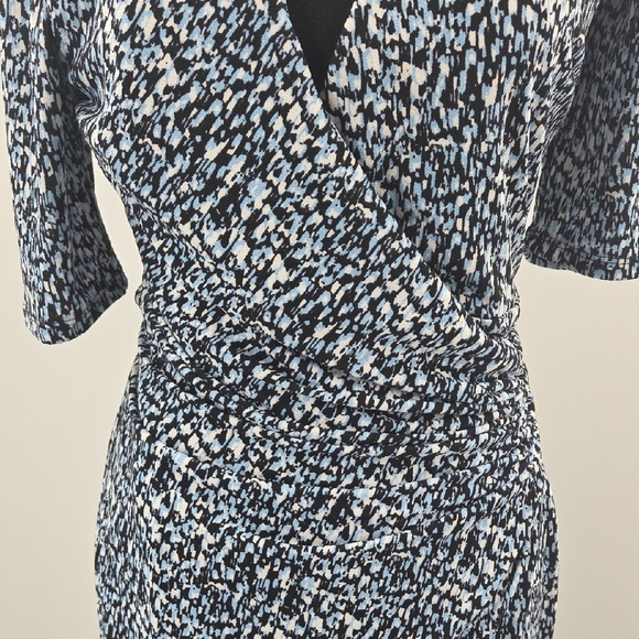 Ann Taylor Blue, Black and White Midi Wrap Dress - Picture 5 of 16